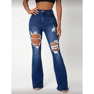 29x34 SheinSXY High-Waisted Distressed Stretch Bootcut Jeans